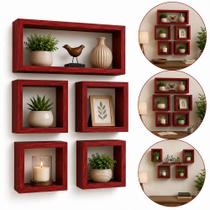 Kit nichos decorativos 5 pecas madeira vermelho parede organizador livros plantas objetos sala quarto moderno casa escri Kit nichos decorativos 5 pecas madeira vermelho parede organizador livros plantas objetos sala quarto moderno casa escri