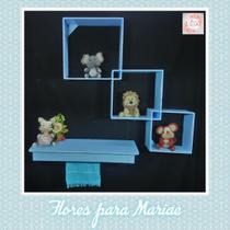 Kit Nichos Diagonal + Prateleira com Varão MDF - Azul bebê BB Kit Nichos Diagonal + Prateleira com Varão MDF - Azul bebê BB