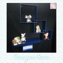 Kit Nichos Diagonal + Prateleira com Varão MDF - Azul Marinho Kit Nichos Diagonal + Prateleira com Varão MDF - Azul Marinho