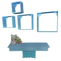 Kit Nichos Quadrado + Prateleira com Varão MDF - AZUL BB