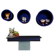 Kit Nichos Redondos + Prateleira com Varão MDF - AZUL MARINHO