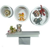 Kit Nichos Redondos + Prateleira com Varão MDF - BRANCO