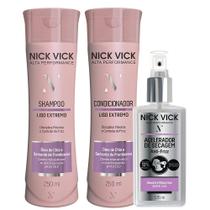 Kit NICK VICK Liso Extremo Shampoo, Condicionador e Fluido Acelerador de Secagem