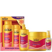 Kit Niely Gold Cabelos Danificados Reconst Potente Sh + Cond. + Cr pentear + Cr Tratamento + Oleo