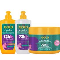 Kit Niely Gold Cachos Definição Prolongada Óleo de Linhaça Creme + Ativador + Multifuncional