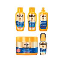 Kit Niely Gold Liso Pleno Shampoo+Cond+Pentear+Masc+Silicone