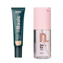 Kit Nina Makeup Base Líquida Basic Cor1+Bruma Fixadora Fix