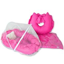 Kit Ninho c/ Mosquiteiro + Almofada Amamentação + Trocador de Fraldas - Linha Canaã