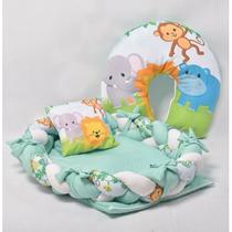 Kit ninho com almofada para amamentação 100% Algodão Safari verde