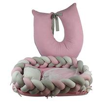 KIT Ninho de Bebê Trança com Mosquiteiro Travesseiro e Almofada de amamentação Marybaby 30020 Cor:ROSA BEBÊ