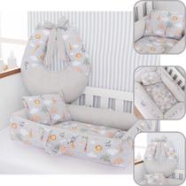 Kit Ninho Redutor + Almofada Amamentação Bebê Safari Cinza