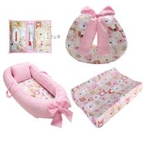 Kit Ninho Redutor Bebê + Almofada Amamentação + Trocador Impermeável + Porta Lenço Menina Menino