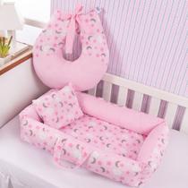 Kit Ninho Redutor com Almofada Amamentação para Bebê Menina Céu Rosa