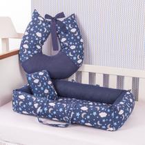 Kit Ninho Redutor com Almofada Amamentação para Bebê Menino Céu Marinho