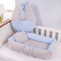 Kit Ninho Redutor com Almofada Amamentação para Bebê Menino Chevron Azul