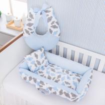 Kit Ninho Redutor com Almofada Amamentação para Bebê Menino Nuvem Azul