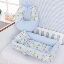 Kit Ninho Redutor com Almofada Amamentação para Bebê Menino Safari Azul