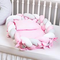 Kit Ninho Redutor Com Trança Para Berço 100% Algodão Baby Rosa 4 Peças Kit Ninho Redutor Com Trança Para Berço 100% Algodão Baby Rosa 4 Peças