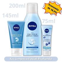 Kit nivea 2 em 1 leite de limpeza + gel esfoliante facial