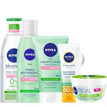 Kit Nivea: Água Micelar Matte + Sabonete Efeito Matte + Tônico Adstringente + Hidratante Pepino + Filtro Solar FPS50