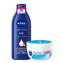 Kit Nivea Hidratante Corporal Milk Pele Seca A Extrasseca 400ml + Hidratante Facial Cuidado Nutritivo 100g