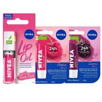 Kit Nivea Hidratante Labial Lip Oil Pink 5,5ml + Hidratante Labial Cereja Shine 4,8g + Hidratante Labial Amora Shine 4,8g Kit Nivea Hidratante Labial Lip Oil Pink 5,5ml + Hidratante Labial Cereja Shine 4,8g + Hidratante Labial Amora Shine 4,8g