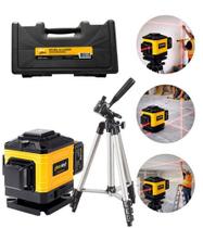 Kit Nível a Laser Profissional 3D com Tripé 12 Linhas com Tripé Telescópico e Controle Remoto