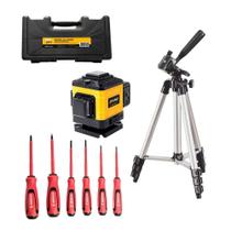 Kit Nível Laser Verde 3d 12 Linhas Tripé Ajustável E Chaves Fenda E Philips