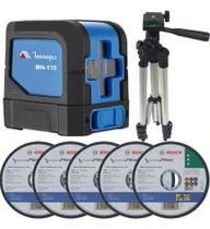 Kit Nível Laser Vermelho Linhas Minipa Mn110 Tripé 5 Discos Kit Nível Laser Vermelho Linhas Minipa Mn110 Tripé 5 Discos