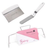Kit Nivelador de Bolo com Espátula Confeiteiro 20 cm e Raspador Inox Mundial Hercules