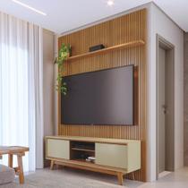 Kit Noah painel com prateleira e Rack com Painel Cumaru/Opala Kit Noah painel com prateleira e Rack com Painel Cumaru/Opala