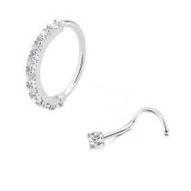 Kit Nostril Piercing Prata 925 Argola Cravejada Ponto Luz Kit Nostril Piercing Prata 925 Argola Cravejada Ponto Luz