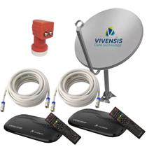 KIT Nova Antena Parabólica + 2 Receptores VX10 + LNBF Duplo + 2 Cabos 15mts - Vivensis