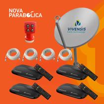 KIT Nova Antena Parabólica + 4 Receptores VX10 + LNBF Quádruplo + 4 Cabos 15mts