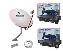 Kit Nova Antena Parabólica 60cm +2 Receptor Digital SatHd Visiontec VT1000