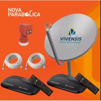 Kit Nova Parabólica, 2 Receptores Vivensis VX10 + Antena Ku + Lnbf Duplo + 2 Cabo 15 metros + 4 Cone