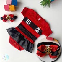 Kit Novo Do Flamengo Bebê Menina Body Vestido + Faixinha de Seda Confortável