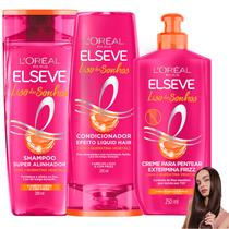 Kit Novo Liso dos Sonhos Elseve Creme Pentear Extermina Frizz Super Alinhador Efeito Liquid Hair