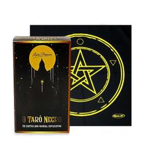 Kit O Tarot Negro 78 Cartas e Toalha Tarô com Brilho Pto/Am