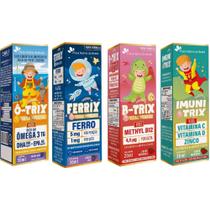 KIT Ô-Trix + Ferrix + B-Trix + Imunitrix - Flora Nativa Sabor:Uva + Morango KIT Ô-Trix + Ferrix + B-Trix + Imunitrix - Flora Nativa Sabor:Uva + Morango