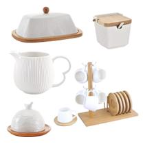 Kit Oasis Mantegueira Açucareiro Saleiro Xicaras C/ Suporte Kit Oasis Mantegueira Açucareiro Saleiro Xicaras C/ Suporte