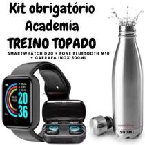 Kit Obrigatório Academia Masculino Potência e Performance Garrafa 500ml + Fone M10 + Relogio D20