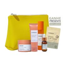 Kit Océane Vitamina C Gel de Limpeza, Tônico Vitamina C, Ácido Flc., Cream Hidratante, Necessaire Amarelo + Presente