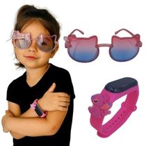 Kit Oculos Com Relogio Infantil Digital Femino Angel Stitch Data Hora Rosa Kit Oculos Com Relogio Infantil Digital Femino Angel Stitch Data Hora Rosa