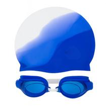 Kit Óculos de Natação com Touca de Silicone Unissex Conforto e Proteção para Treinos e Lazer Aquático Cor:Azul