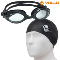 Kit óculos de natação essential preto adulto + touca de natação de silicone preta