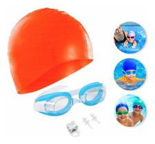 Kit óculos de natação infantil com protetores e touca
