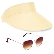 Kit Óculos de Sol Clássico Hexagonal + Viseira Moda Praia Verão Esporte