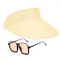 Kit Óculos de Sol Feminino Laranja Retro + Viseira Leve Moda Verão Praia