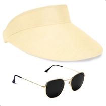 Kit Óculos de Sol Hexagonal Clássico + Viseira Moda Praia Esporte